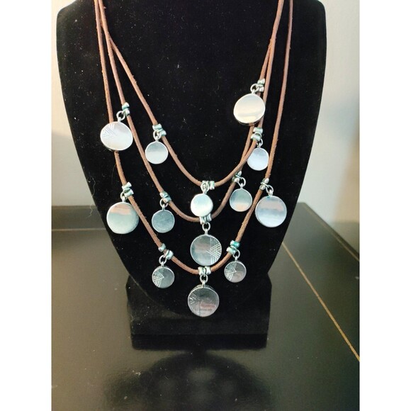 Chico's Multi Strand Disc's on Leather Necklace - Picture 1 of 11